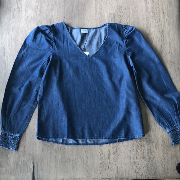 JDY evelyn long sleeve woven smock top in medium blue denim - US 2 - Picture 4 of 11